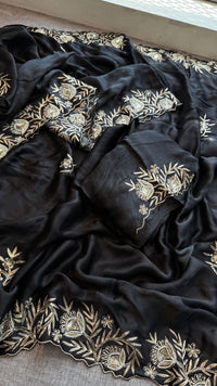 Pure Gajji Silk Lagdi Patta Saree With Zardozi & Pearl Handwork