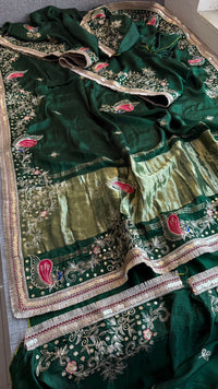 Pure Gajji Silk Lagdi Patta Saree With Sequence, Resham & Kutdana Handwork