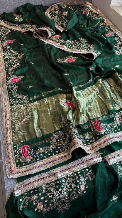 Sequins Resham And Kutdana On Gajji Silk Lakdi Patta · 40 Artisan Hours of work · The Mehfil Edit